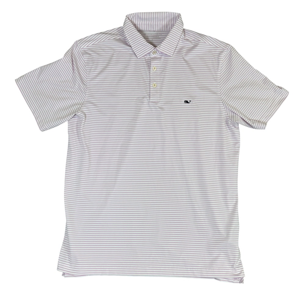 Vineyard Vines Performance Polo Shirt Mens Large Purple White Striped Golf Whale